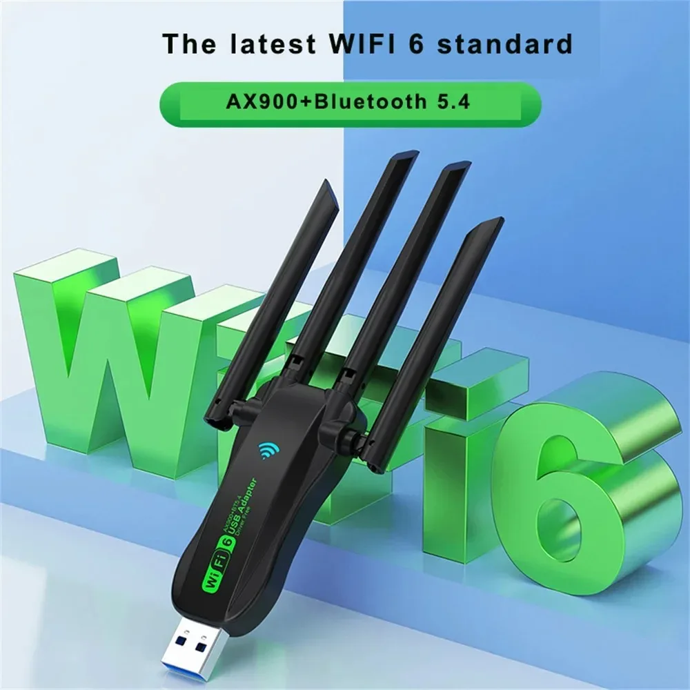 WIFI 6 AX900 4 антенны USB WiFi BT 5.4 Адаптер 2 в 1 Dongle Беспроводная внешняя сетевая карта Wlan для Windows 10/11 Driver Free