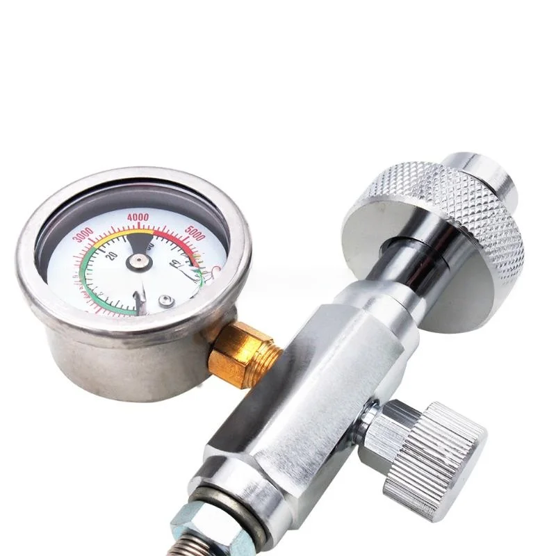 Katup Adaptor Stasiun Pengisian dengan Sambungan DIN G5/8; Untuk Penggunaan Menyelam Udara, 6000 psi/400bar HPA, Baja Tahan Karat dan Selang 50cm Terpasang