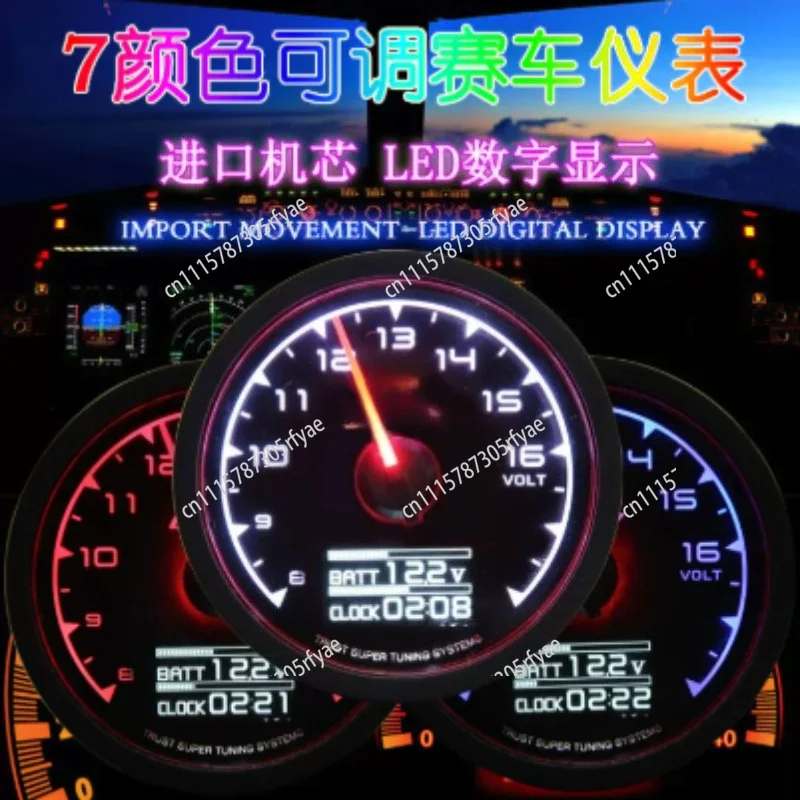 Car Turbo Gauge Digital Display 7 Color Racing Meter Boost Oil Pressure Temperature Water Temperature Vacuum Tachometer