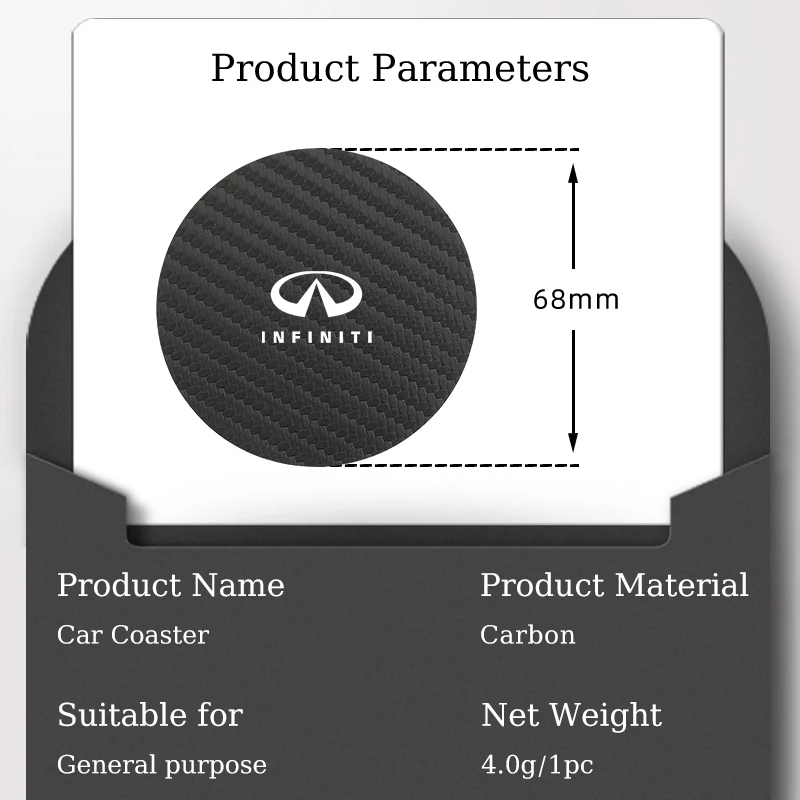 2Pcs Car Carbon Leather Water Cup Pad Anti-noise Coaster Mat For Infiniti Q50 FX35 Q30 G37 Q70 QX70 G35 Q60 QX50 QX60 QX80 QX30