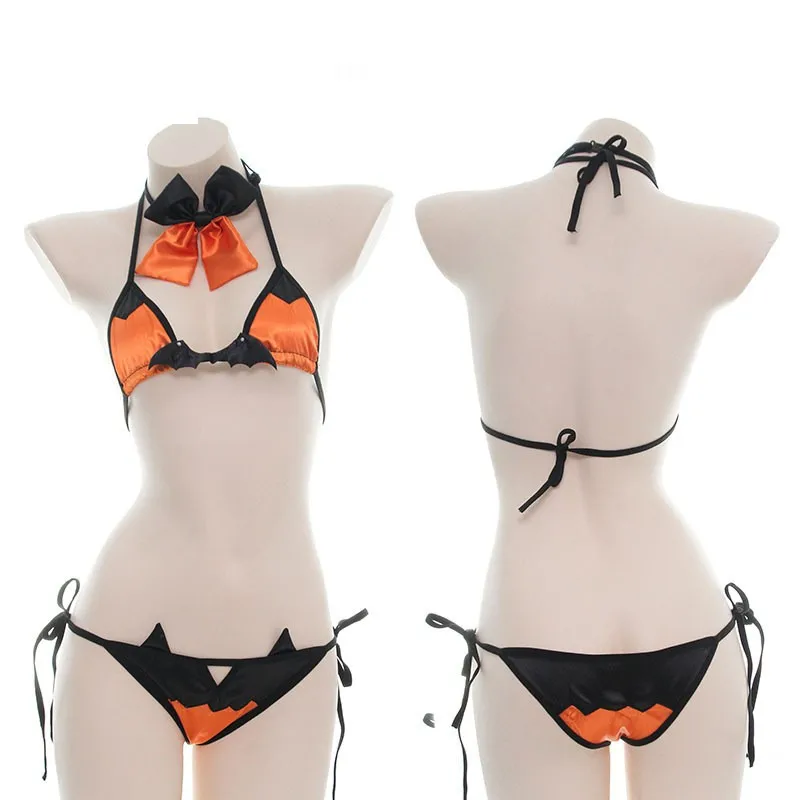 Japanese Anime Underwear Pumpkin Devil Costumes Sexy Halloween Cosplay Women Devil Wings Maid Lingerie Swimsuit Bandage Intimate