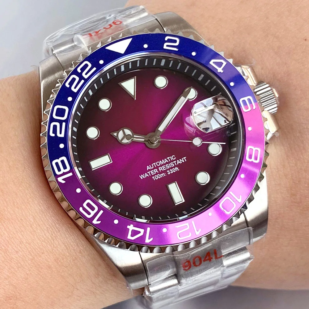 40mm Tandorio Mechanical purple Watch for Men Japan NH35A Movement 20bar High end men wristwatches 120clicks Bezel