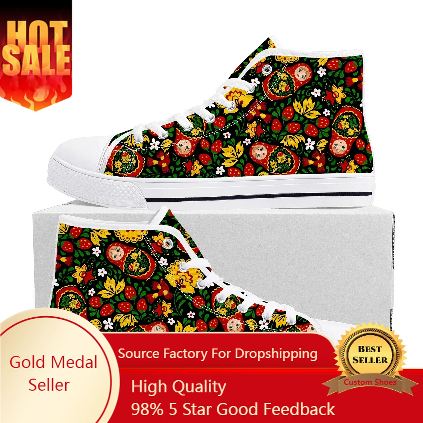 

Matryoshka Doll Russia Memory Foam High Top High Quality Sneakers Mens Womens Teenager Canvas Sneaker Custom Shoe Couple Shoes