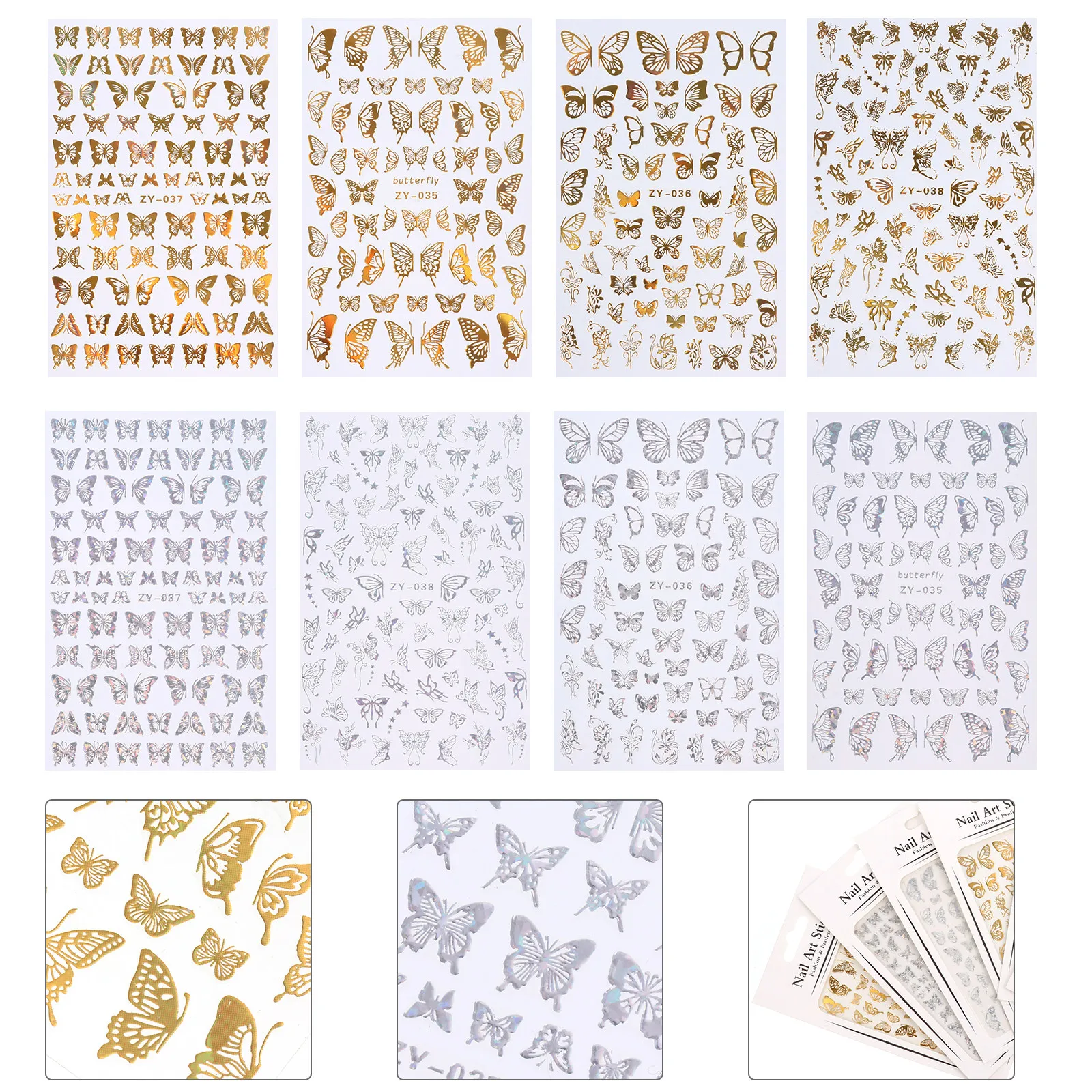 

8 листов наклеек для ногтей с бабочками, экологичные, для домашнего использования, зимние косметические аксессуары, декор для маникюра