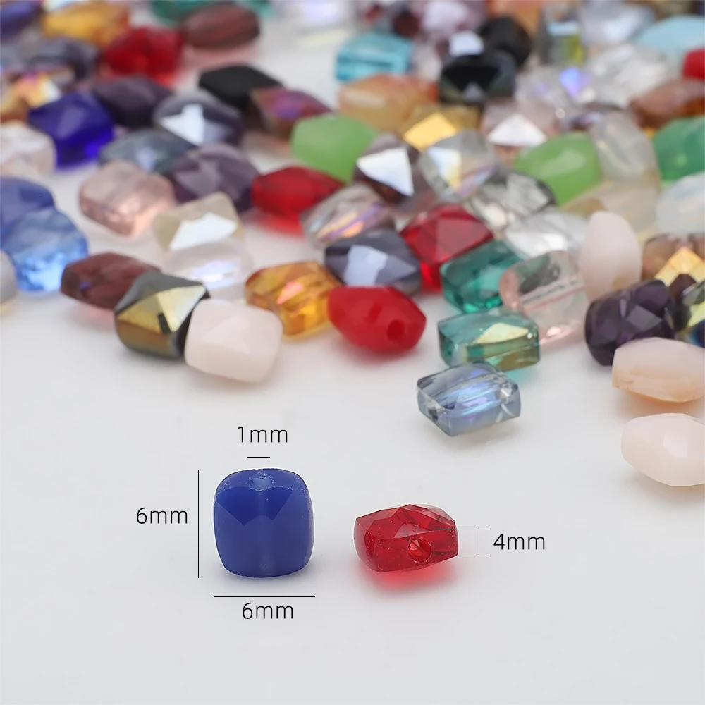 50Pcs 6mm Austrian Crystal Cube Beads Flat Square Shape Glass Loose Beads for Jewelry DIY Making Bracelet Earing Accessories