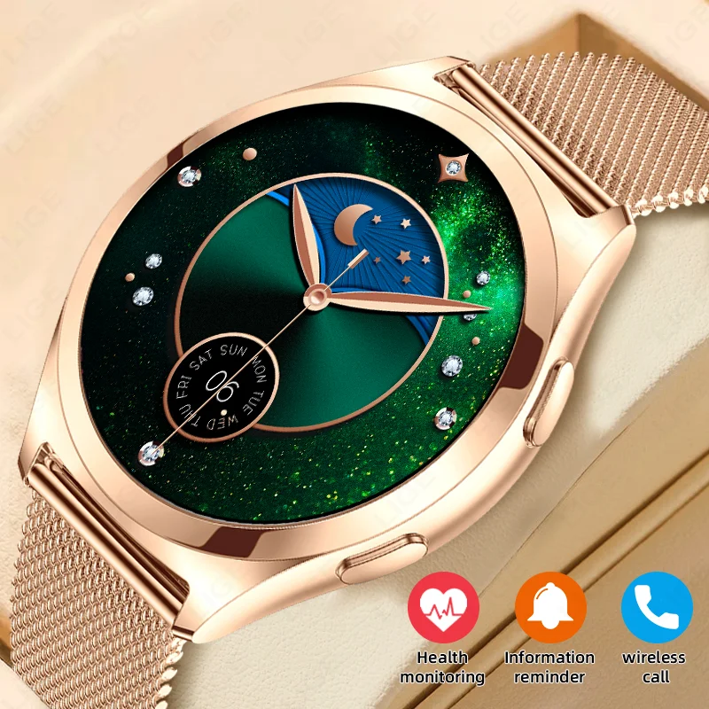 LIGE New Smart Watch Ladies Custom Dial Clock Heart Rate Blood Oxygen Women's Health Smartwatch AI Voice Calling For Android iOS