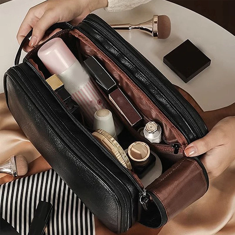 Borsa cosmetica in pelle PU di moda borsa da viaggio portatile multifunzionale con cerniera da viaggio borse da toilette organizzatore di borse per