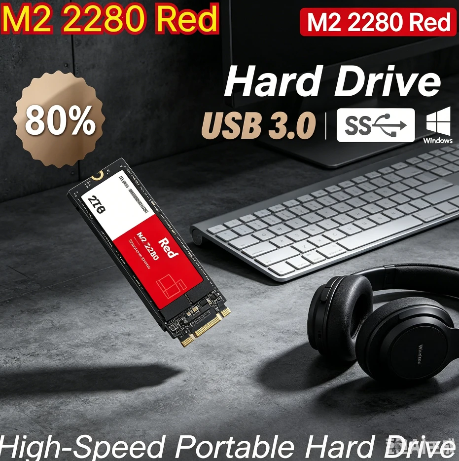 

[Brand+] Original M2 2280 Red SSD High Speed Read Solid State Drive Large Capacity Storage Disk For Laptop Desktop PC Notebook
