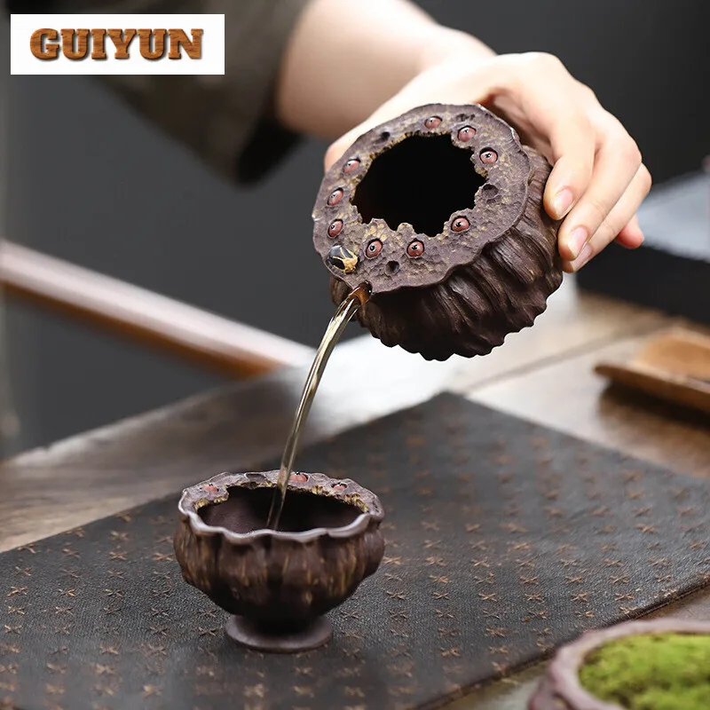 Handmade Yixing Purple Clay Teacup Biomimetic Longevity Seed Justice Cup Tea Brewing Mud Kettle Master Cup Tea Bowl Zisha Teaset