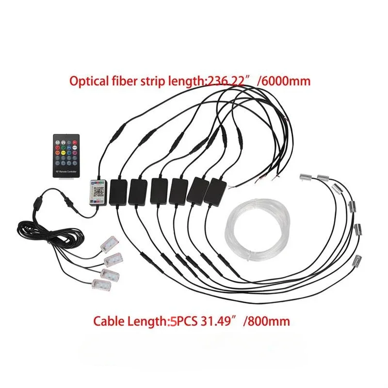 Universal Car LED Opitcal Fiber Ambient Lighting Kit &Under Dash Lights Auto 8 Meters Optical Fiber String Atmosphere Lamp Parts