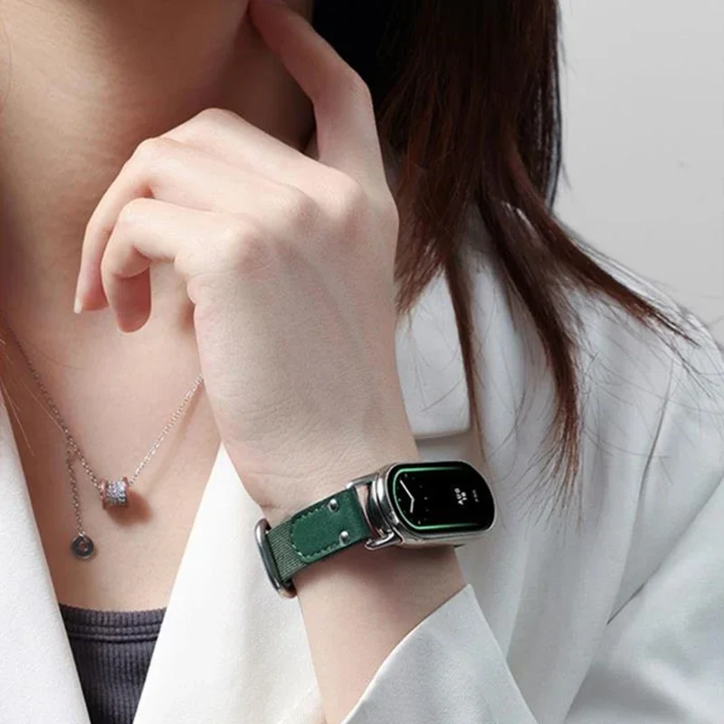 حزام نايلون أصلي لشريط Mi 8 ، سوار سوار سوار ساعة بديل جديلة من الجلد ، Mi Band Correa Miband 8