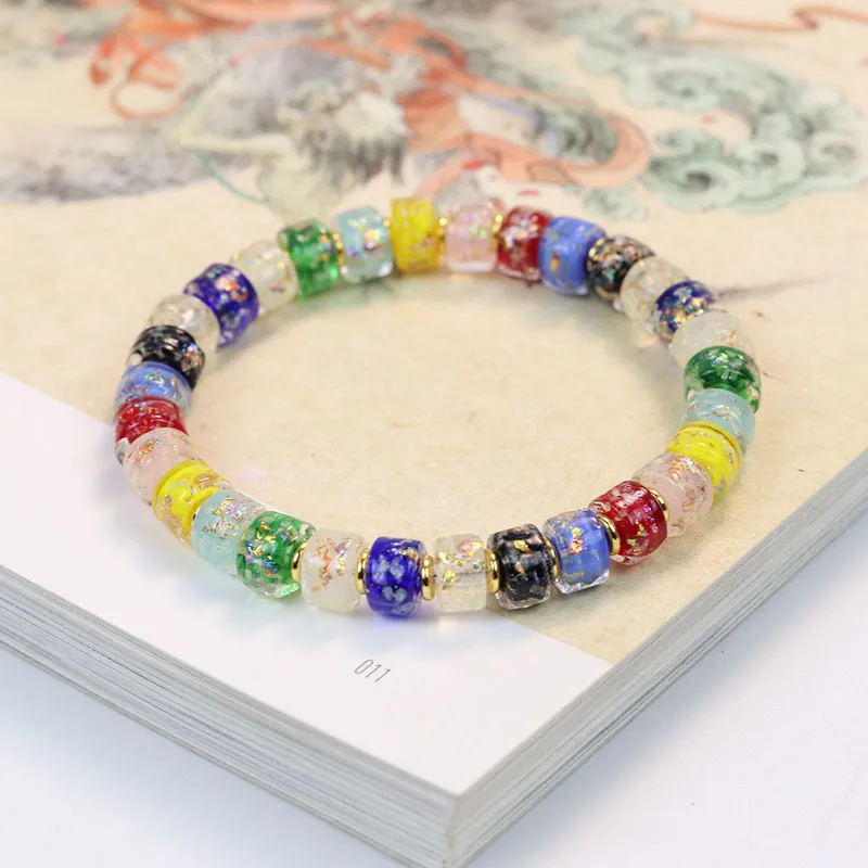 Colorful Pill Glass Multi Treasure Bracelet Cut Craft Glow in the Dark Beaded Bracelet for Women Elegant Hand Jewelry Gifts
