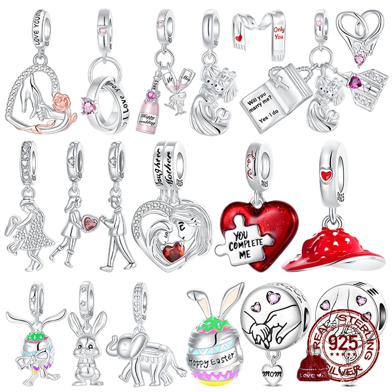 

925 Sterling Silver Couple Charms Hold Hands Mother Daughter Pendant Beads Fit Bracelets DIY Valentine's Day Jewelry Gift