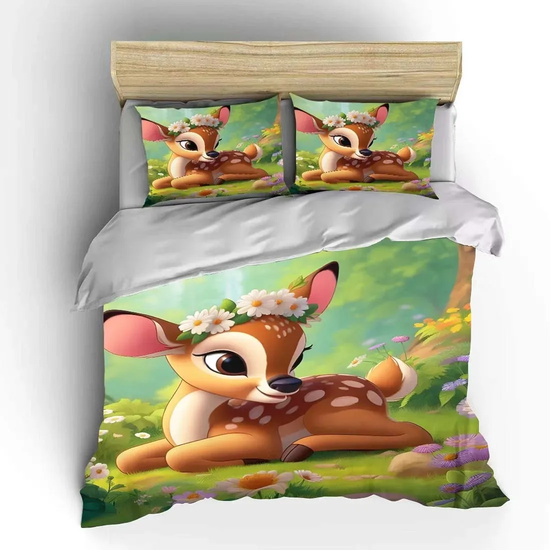 Bambi Disney Cartoon Kids Duvet Set HD Duvet Cover Pillowcase Kids Bedding Set Home Bedroom Decoration 135x200cm