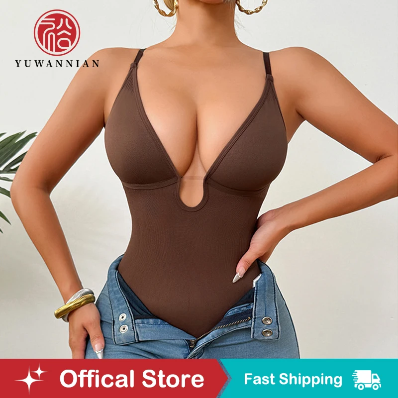 Trending Plus Size Body Shaper | Sexy Deep V Backless Corset with Tummy Control & Butt Lift, Seamless Thong Bodysuit for Women