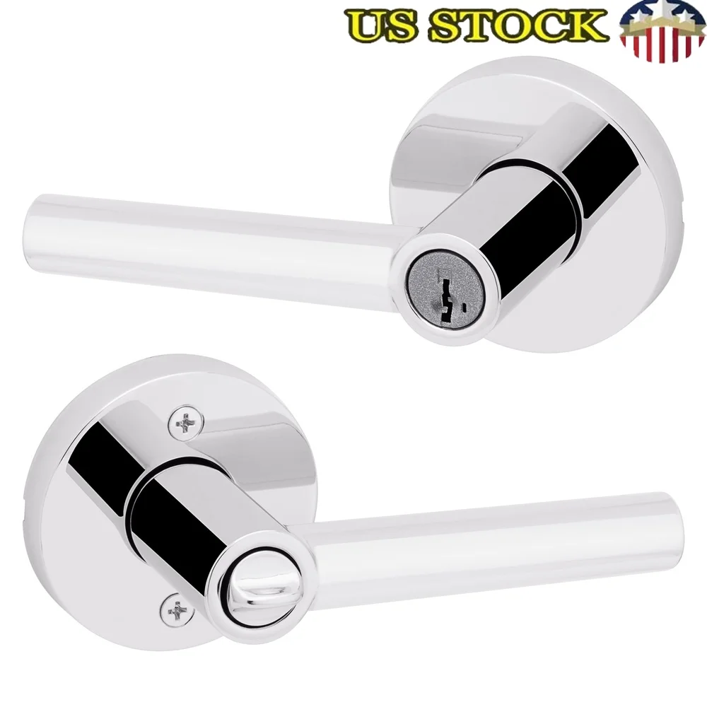

Milan Round Keyed Entry Lever Doorknob SmartKey Polished Chrome Security Lock Easy Install Adjustable Backset 2 Keys Included