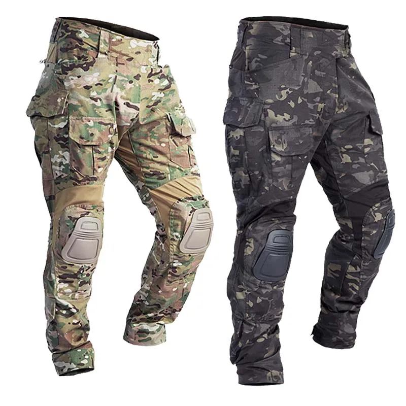 HAN WILD Men Paintball Sport Pants Combat Cargo +Knee Pads CP Camo Airsoft Trousers Equipments Tactical Pant Hunting Clothing