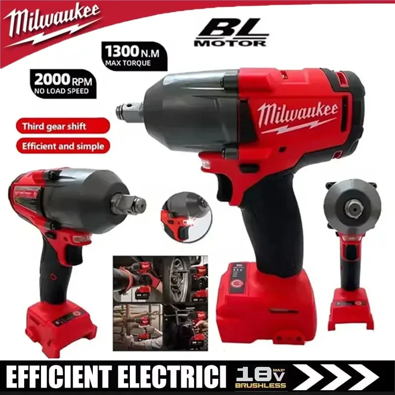 

Milwaukee 18V Battery 813NM Large Torque Cordless Wrench Brushless Electric Impact Wrench Repair Power Tools Car Truck