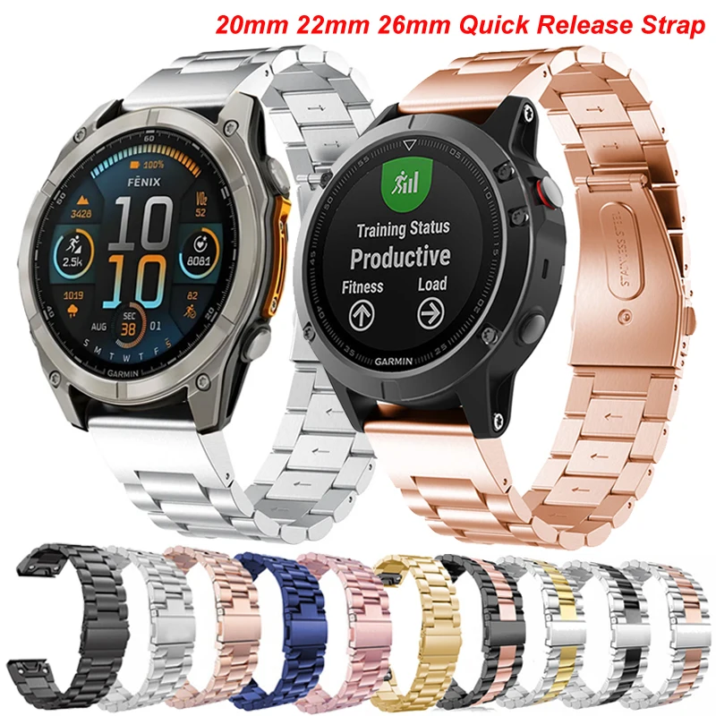 

QuickFit 20 22mm 26mm Strap For Garmin Fenix 8 51mm 47mm Stainless Steel Band For Garmin Fenix 3/7/7X/6/6X Pro/5XPlus/Enduro 3 2