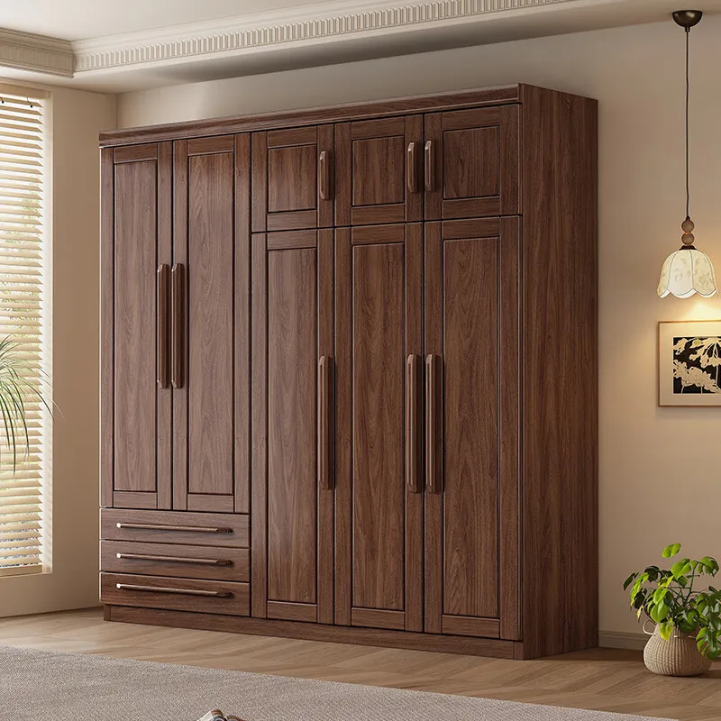 خزانة ملابس منزلية حديثة من خشب الجوز الأسود الصيني الجديد قابلة للتخصيص من الباب إلى الباب بسعة كبيرة