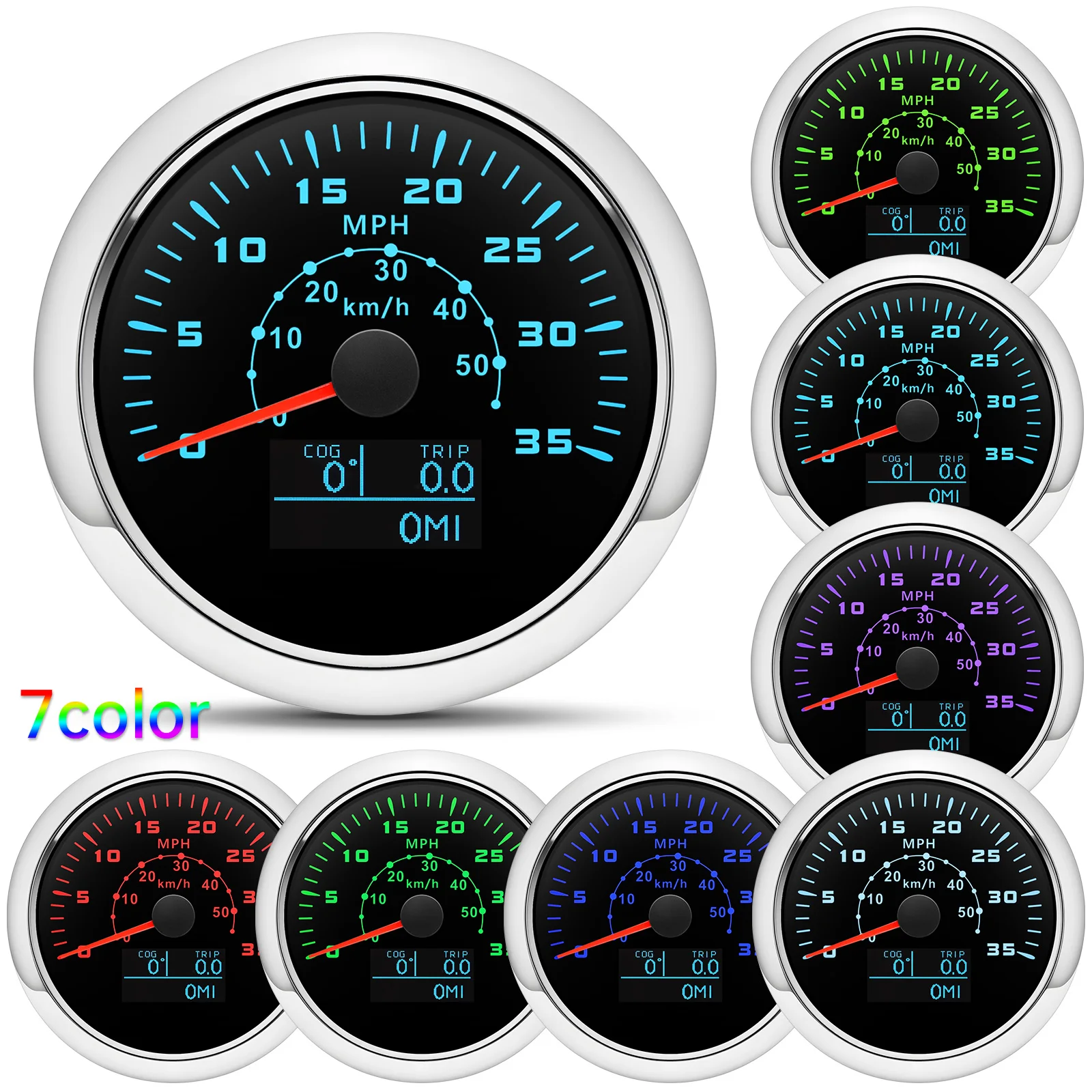 ZMFJH 0-50KMH,0-30MPH 85MM GPS Speedometer Gauge with Antenna 7 Color Light Speed Meter Odometer Mileage COG TRIP Auto Car Boat