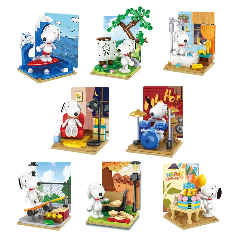 Genuine Peanuts Snoopy Building Blocks Anime Figure Models DIYTable Ornaments Anime Peripherals Toys Kawaii Dolls Toys For Gifts