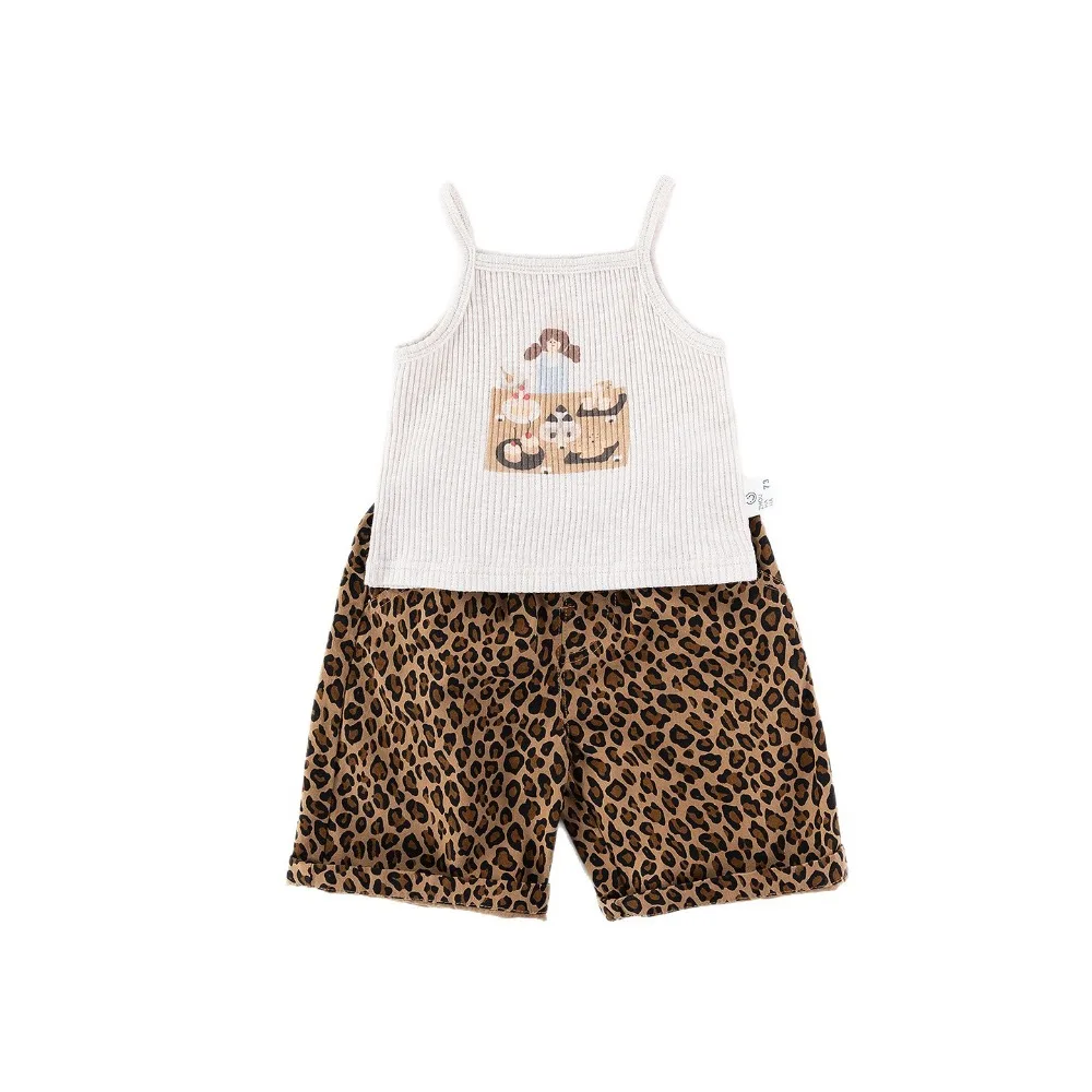 New Arrival Infant Sling Top Matching Set, Light Cheetah Pattern Separated Costume for 73-100cm