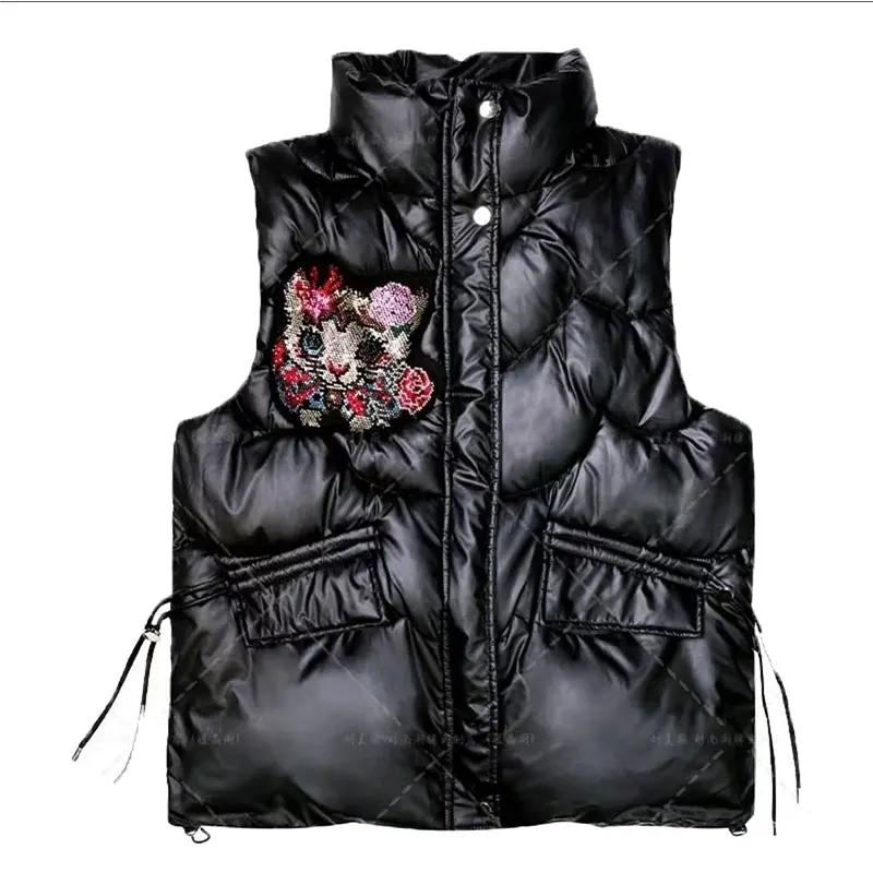 Autumn Winter Shiny Down Vest Women's New Style Hot Stamping Printed Sleeveless Puffer Jacket Women Large Size Warm Vest