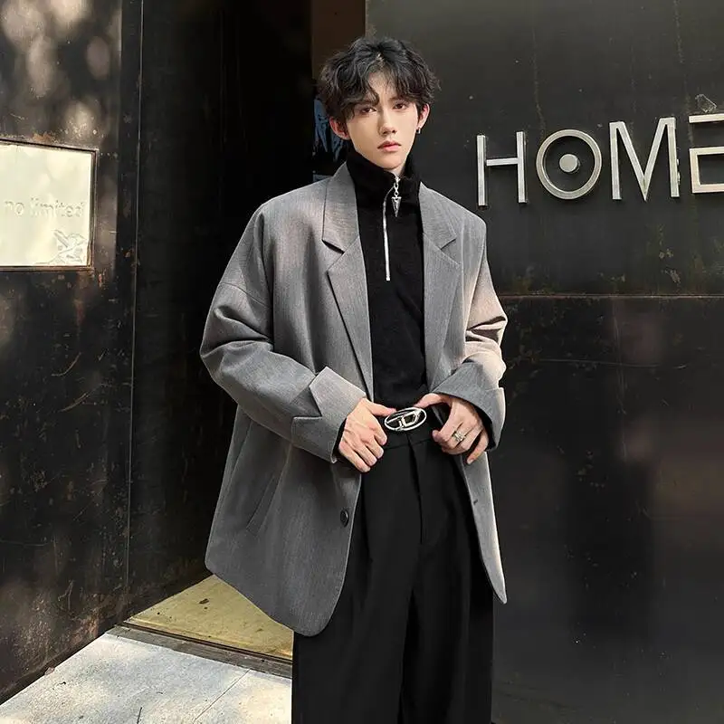 WTHT Fashion Men's Solid Color Shoulder Pads Blazer Coats Trendy 2025 Autumn Turn Down Collar Double Buckle Jckets Amle 2A2166
