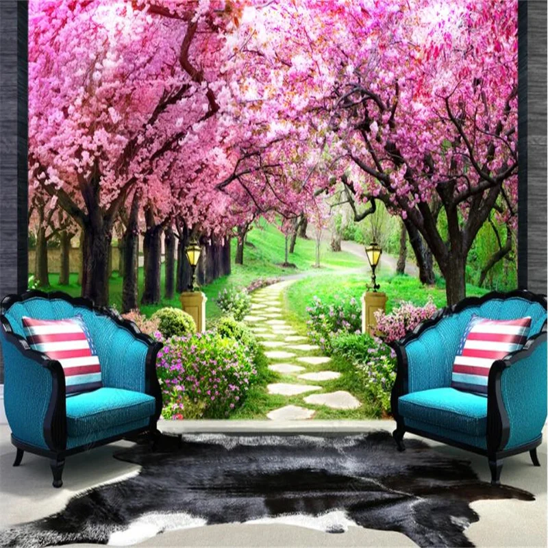 

Cherry Tree Forest Path Landscape Custom Mural Home Decor Photo Wallpaper Living Room Bedroom Decor 3D Wall Paper