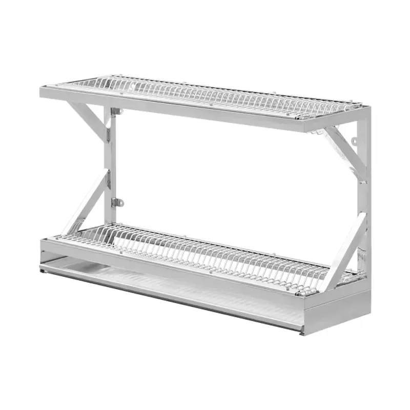 Wall Mounted Stainless Steel Kitchen Bowl Rack 2 Tier Metal Dish Organizer for Sink Drying Storage Holder Space Saving 2