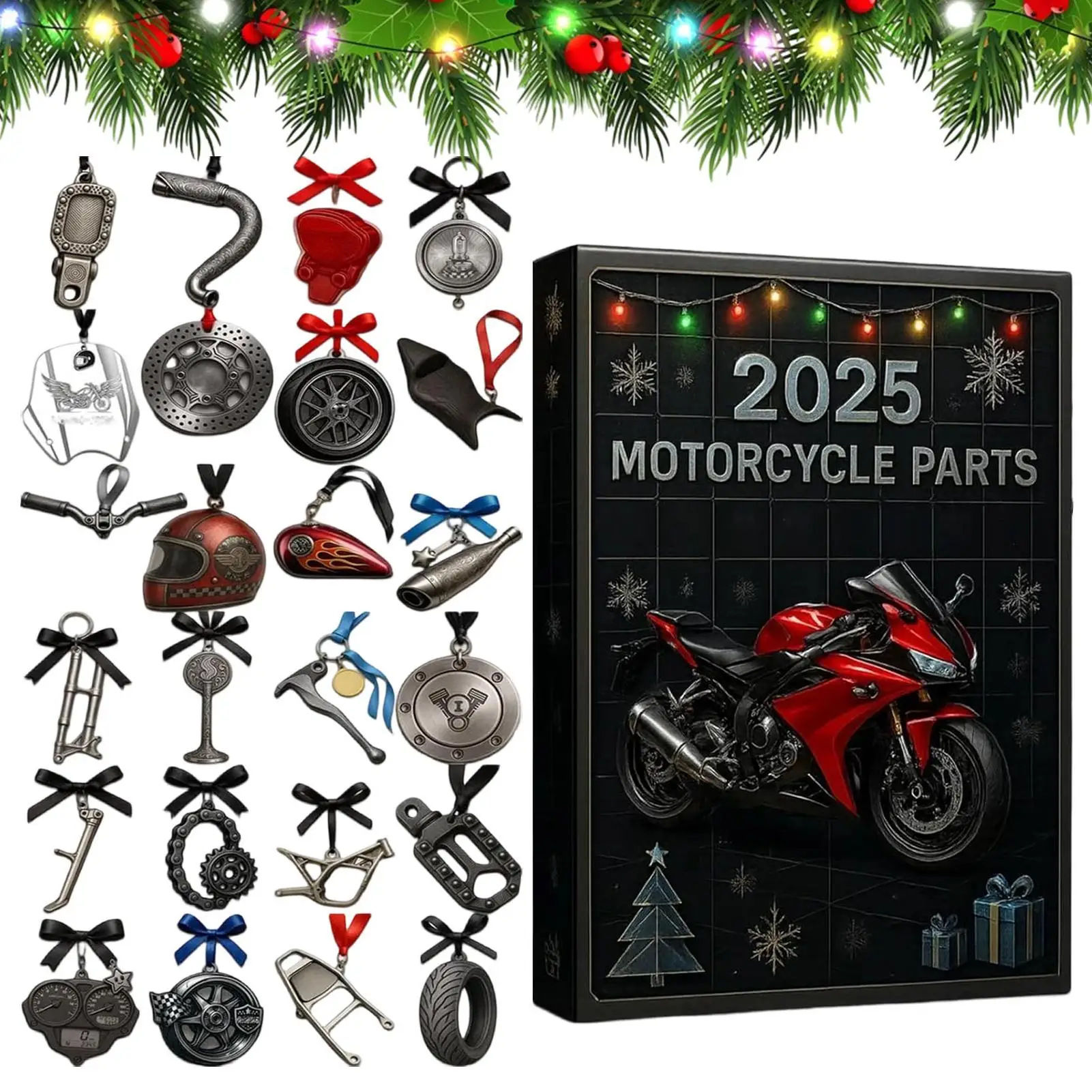 Weihnachts-Adventskalender 2025, 2D-Acryl-Motorrad-Ornament, 24-Tage-Countdown-Kalender, Biker, Auto-Fans, Dekor, Urlaub, Weihnachtsgeschenk