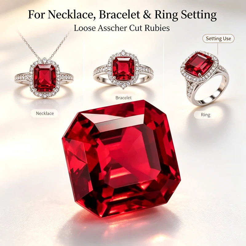 Asscher Cut Ruby Loose Stone, Vivid Red Ruby Gemstone, DIY Jewelry Making Supplies for Necklaces Bracelets Rings Handcraft