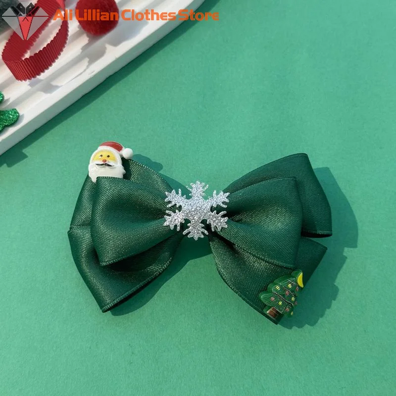 Pinzas para el pelo con lazo de Navidad para mujeres y niñas, accesorios para el cabello fiesta, pasadores de árbol con copos de nieve de Papá Noel rojo, blanco y verde, regalo