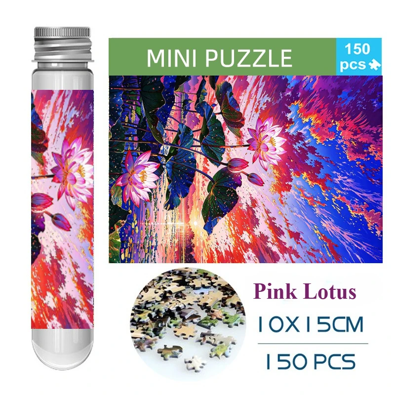 Mini Test Tube Pink Lotus Jigsaw Puzzle, Difficult Stress Relief Toy, Family Educational Game, Creative Desktop Decor Gift