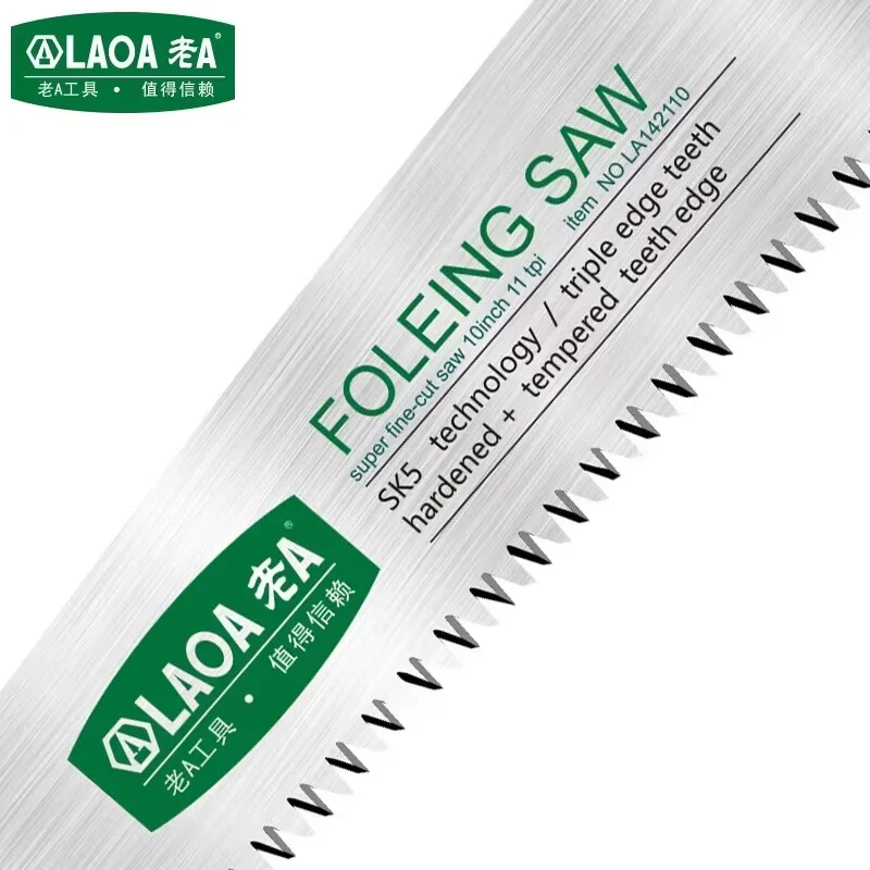 LAOA LA142110 250mm SK5 Triple Grinding 11 Fine Tooth Folding Hand Saw Garden Pruning Woodworking Cutting Hand Tool