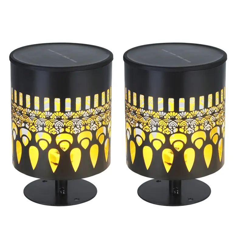 ABVT-Solar Powered Outdoor Wall Deck Step Lights 2 Pack Metal For Garden Post Patio Backyard Yard Decor Fence Light Peacockfeath