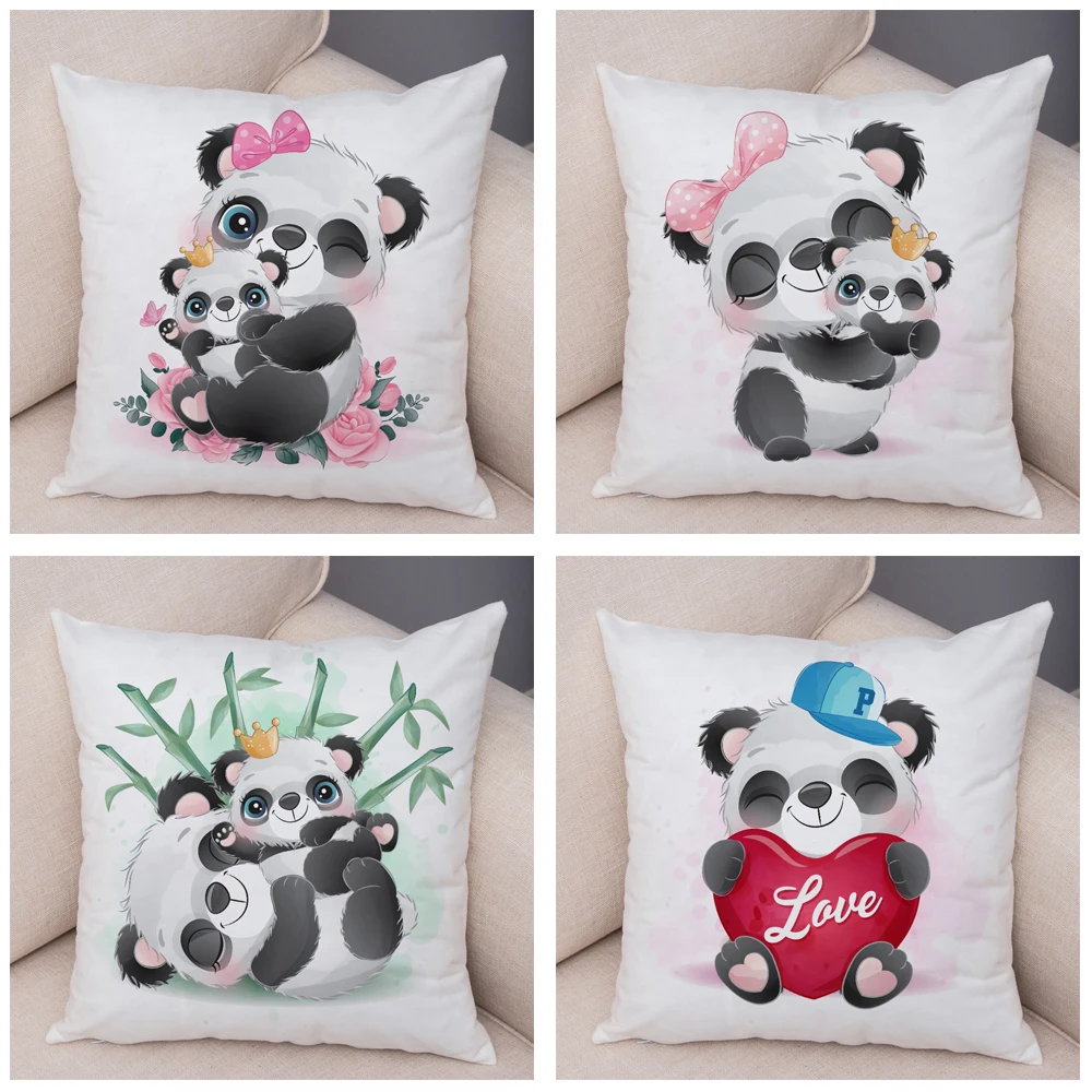 Children\'s Room Sofa Home Car Decoration Cute Animal Pillowcase Cartoon Chinese Panda Soft Plush Cushion Cover