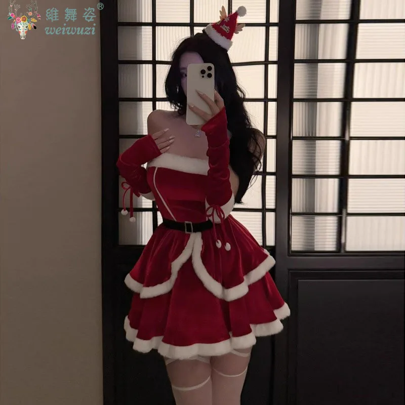 

Christmas Costume Red Dress Santa Claus Cosplay Costume Fashion Design Sweet Cute Maid Uniform Sexy Party Rave Club Fancy Outfit