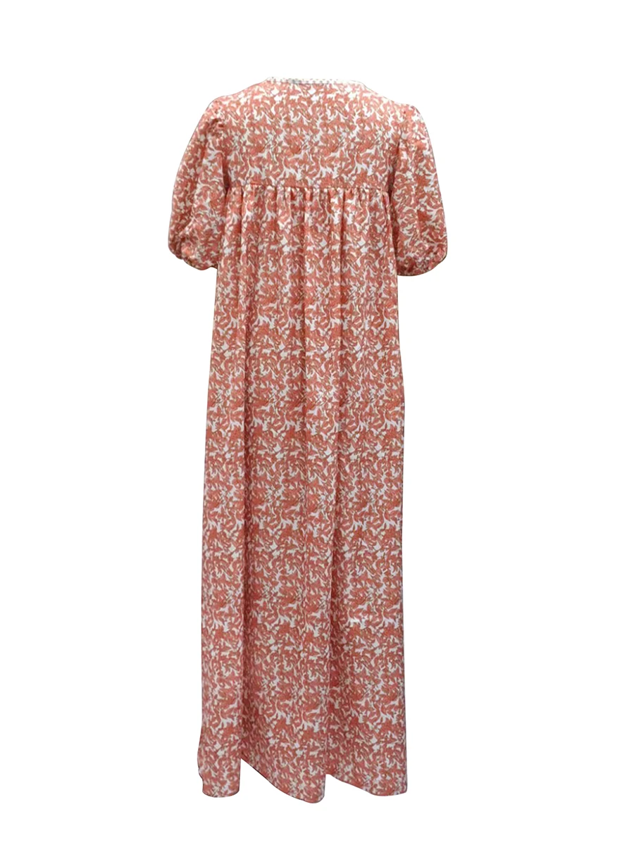 Vestido longo com estampa floral feminino, Manga bolha boêmia, vestido maxi praia solta, vestido de verão, verão