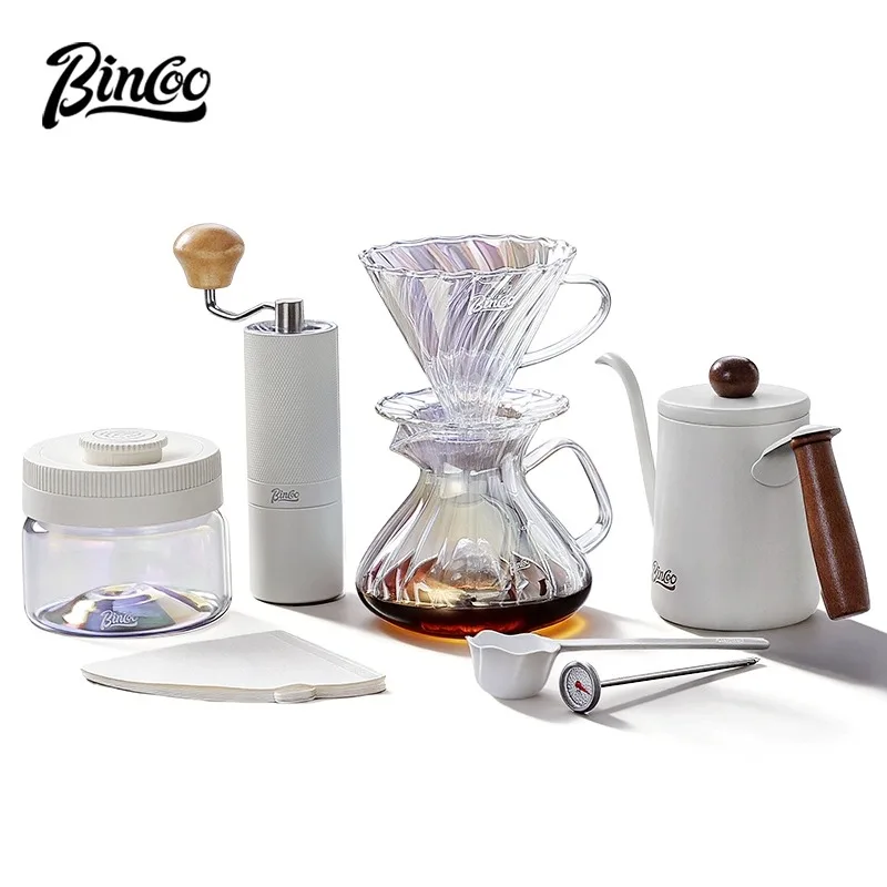 BINCOO Pour-Over Coffee Dripper Set, Manual Glass Server with Measuring Scale, Paper Filter Kit for 450ml/550ml, Home Barista Br