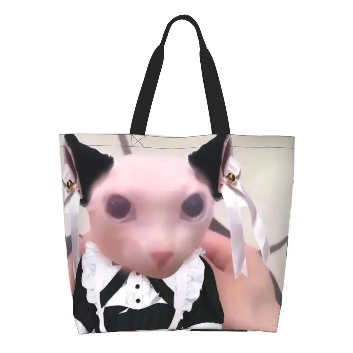 Sac à provisions réutilisable Bingus Funny Meme pour femme, sac fourre-tout en toile initié, sacs d'épicerie pour chat Sphynx lavables