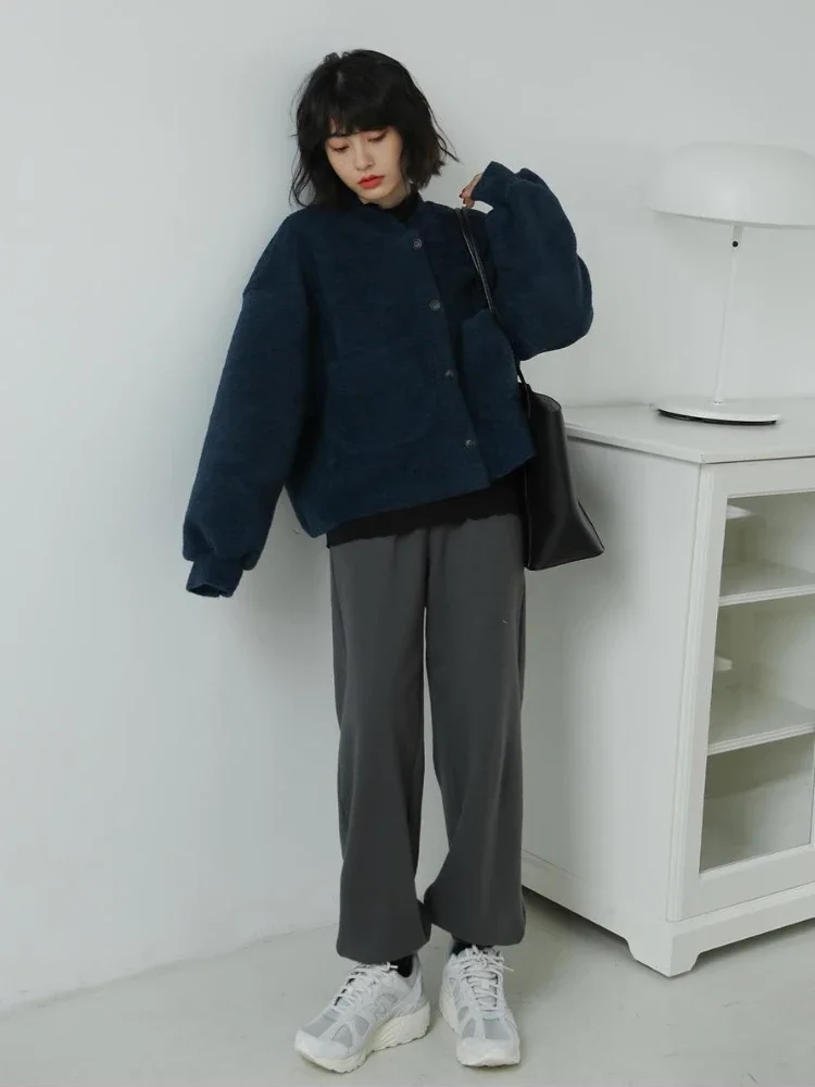 Mezclas de estilo corto para Mujer, abrigos holgados con bolsillos que combinan con todo, Harajuku, suaves, Vintage, abrigos de otoño puros, Ropa informal de temperamento para Mujer estética