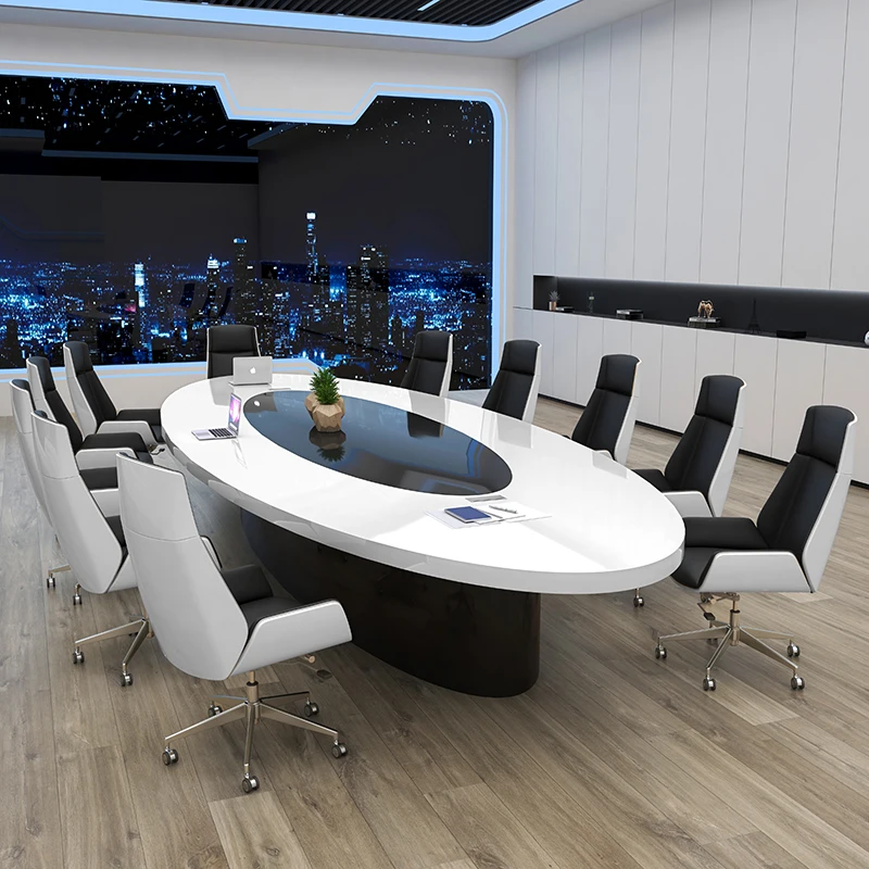 

Oval Paint Conference Long Table Modern Office Negotiation Table and Chair Combination