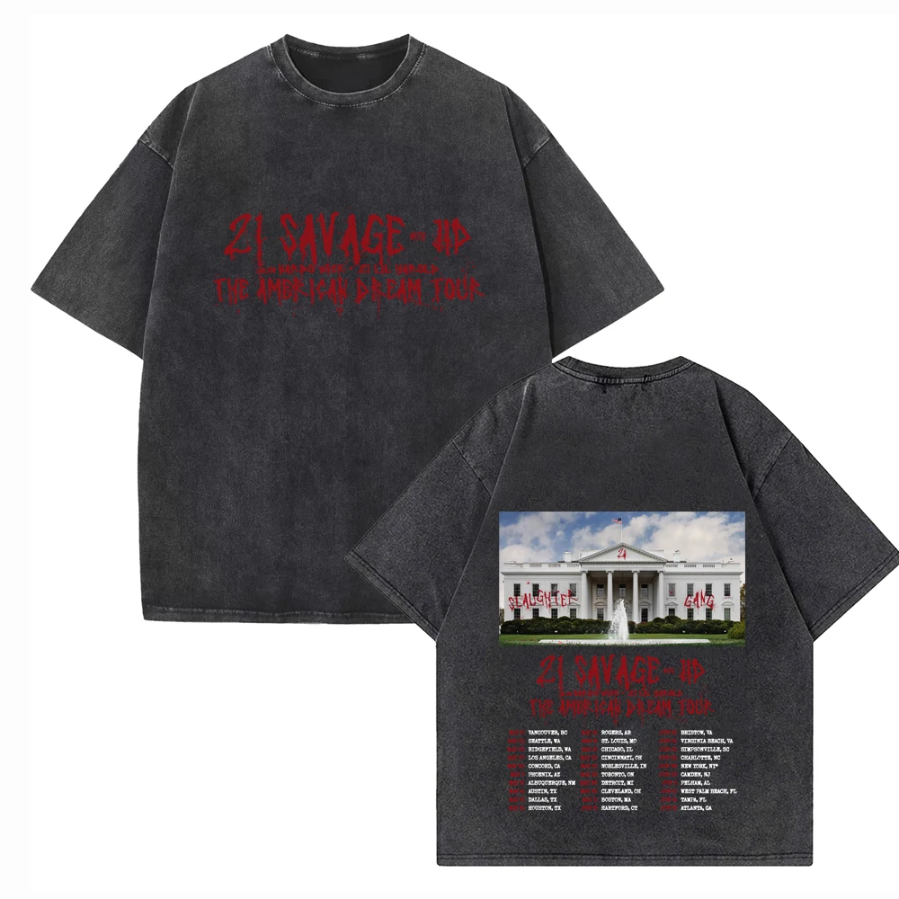 

21 SavageThe American Dream Tour 2024 Shirts Vintage Harajuku Summer Unisex O-Neck Short Regular Sleeve Cotton T-Shirts