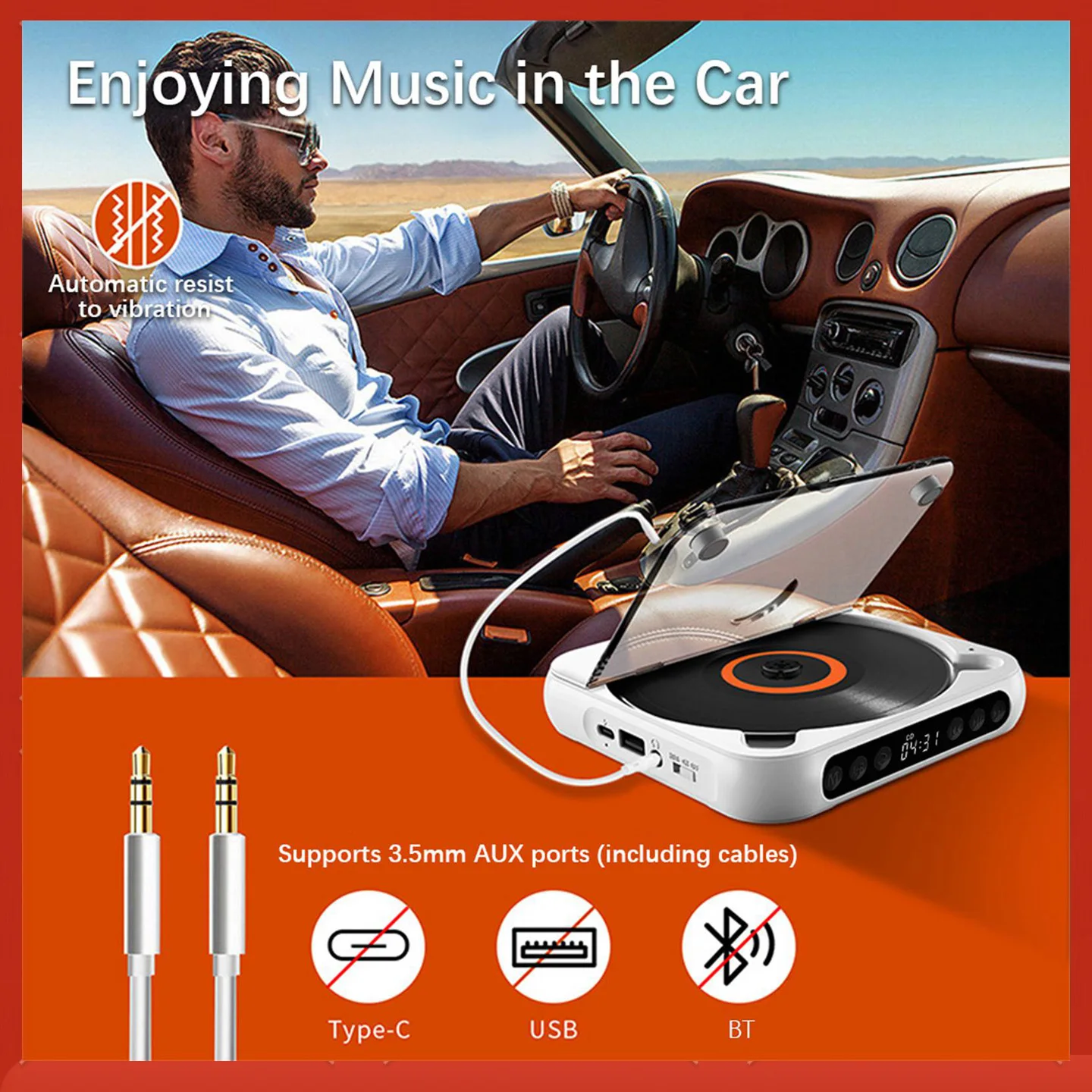 D Player Portable BT Music Player CD Runner with Dust Proof Cover A-B Repeat Timer Remote Control External Playback Function
