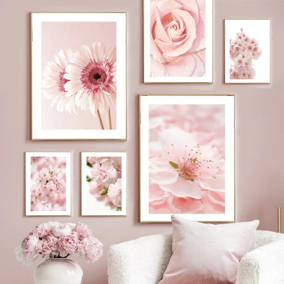 Pink Rose Orchid Peony Blooming Stamens Nordic Posters And Prints Canvas Painting Wall Art Pictures For Living Room Home Decor
