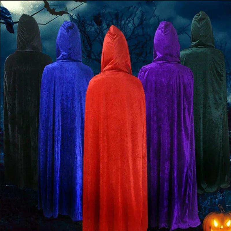 Halloween Cloak Cape Hooded Medieval Costume Cosplay Witch Costumes Robe Party Wicca Vampire Full Length Dress Coats