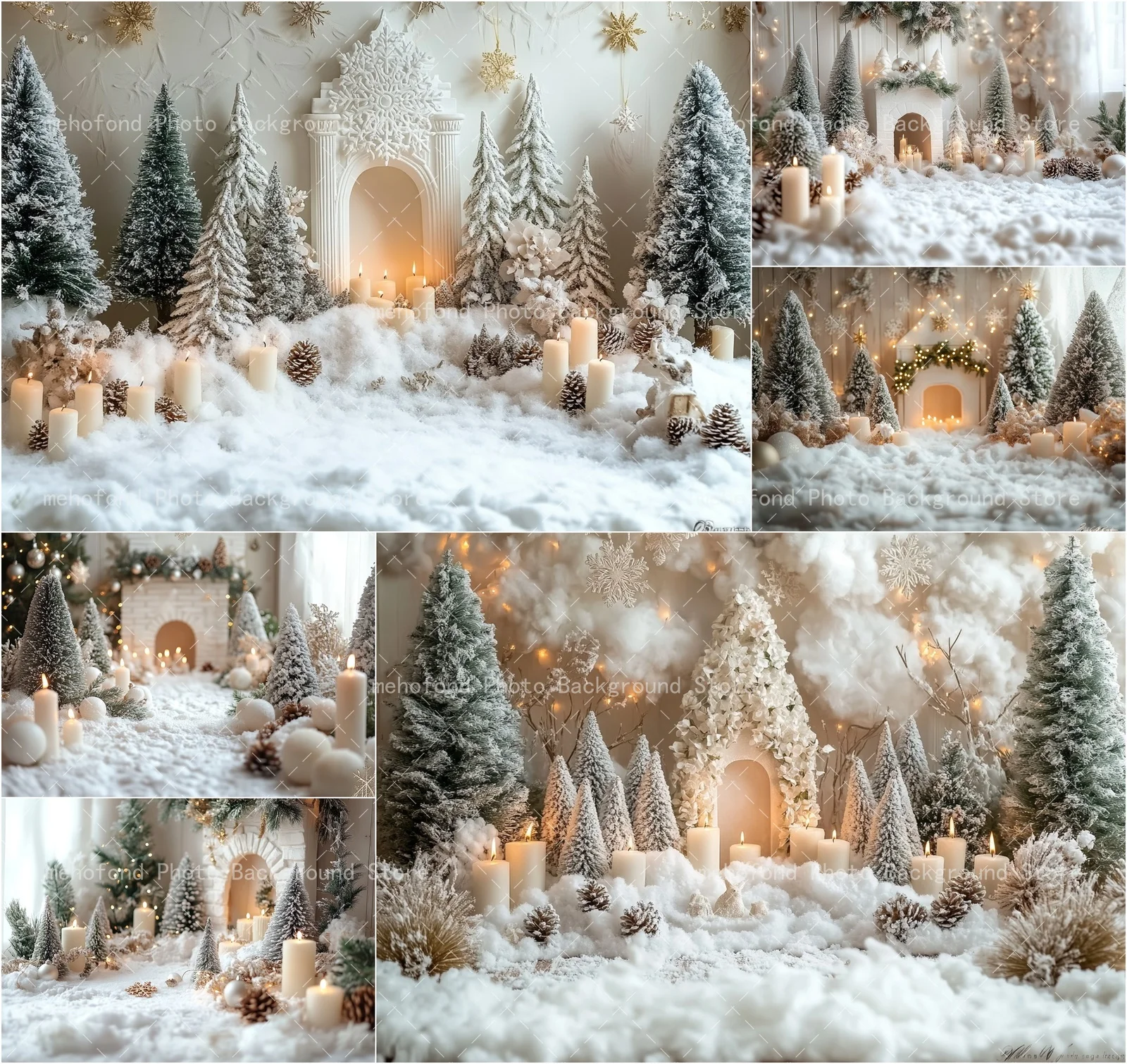 Mehofond Photography Background Christmas Tree Candles Pine Cones Fireplace Decorations Kids Family Portrait Backdrop Decor