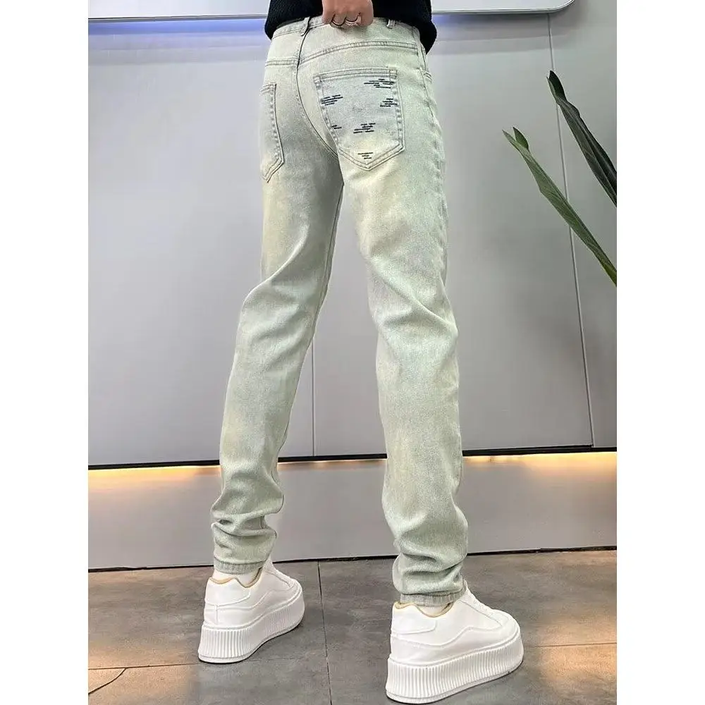 

Retro American Sle Men's Jeans Slim Fit Elastic Casual Long Pants Spring Summer New Faion Versatile Youthful Busin Casual